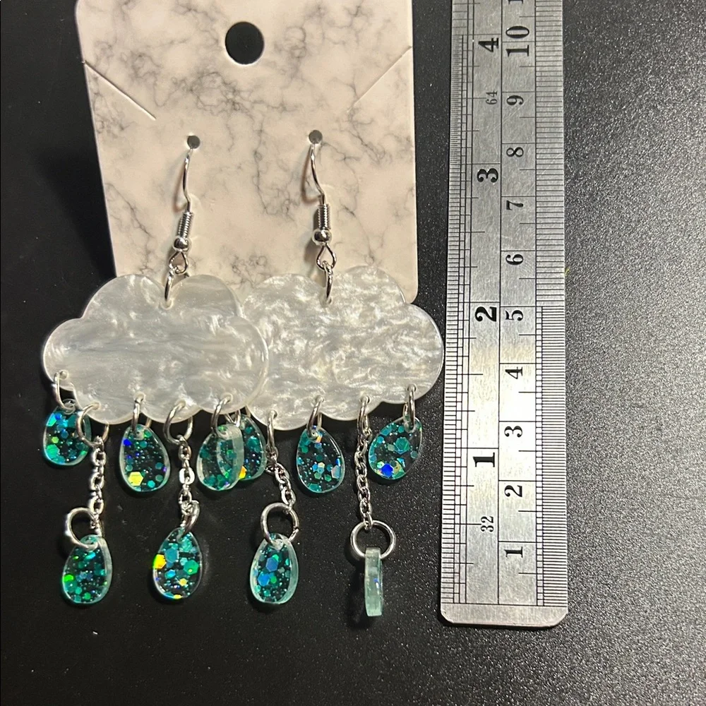 Silver and Blue Cloud Drop Earrings - Picture 2 of 4